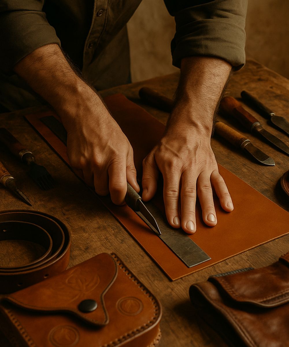 Artisan working in the leather workshop